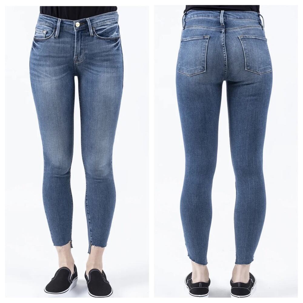 Frame | Women’s Denim Blue Jeans Le Skinny De Jeanne Raw Ankle Step Hem Stretch